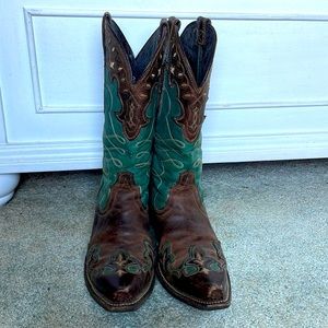 Ariat dark brown and teal inlay cowgirl boots